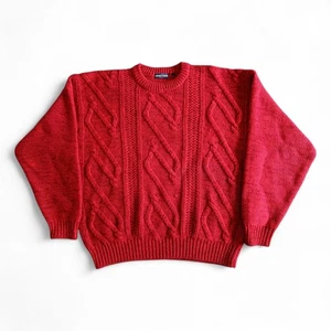 Emporio Armani Vintage 80s Wave Knitted Thick Wool Fisherman Aran Pullover Gr. L - Bild 1 von 11