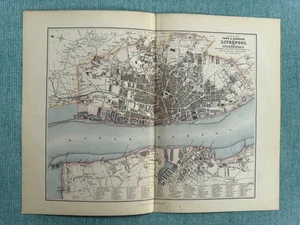 1868 Vintage antike Plan Karte von LIVERPOOL von J Bartholemew A. Fullarton Farbe - Bild 1 von 1