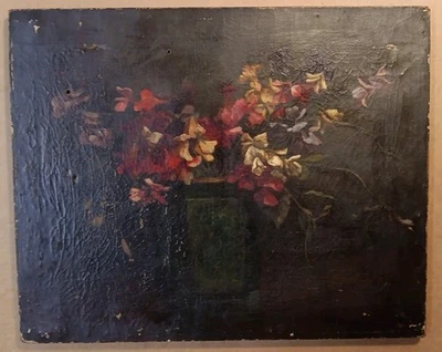Charles E. Porter 19th C African American Flowers Still Life As Found Black Art - Image 1 of 4