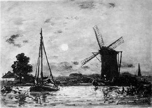 CLAIR de LUNE en HOLLANDE (de Jongkind) -Gravure du 19e siècle - Picture 1 of 2