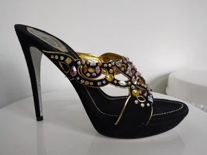 Auth Rene Caovilla Black Suede Platform Mule Heels 130mm in size 40 - Picture 1 of 6