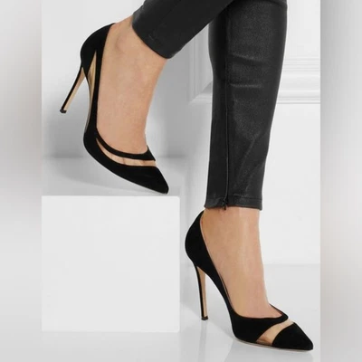 Zapatos de tacón de aguja GIANVITO ROSSI de gamuza negra con paneles de malla 39,5 (US 8,5-9,5) Foto 1 de 4