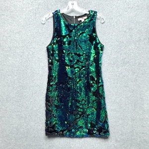 Forever 21 Contemporary Sz M Sequin Green Blue Black Velvet Mini Party Dress - Picture 1 of 7