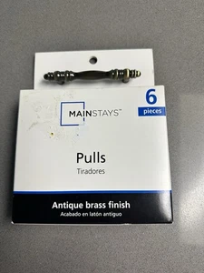 Mainstays Cabinet Drawer Pulls 6 Pack Antique Brass Finish 3” Hardware NEW - Picture 1 of 5