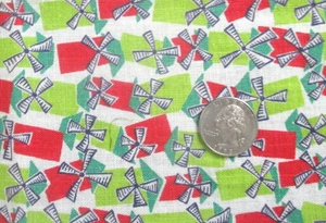 Vintage Partial Feedsack: Red and Lime Green Windmills - Picture 1 of 2
