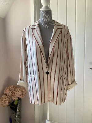 Mango Ivory with Pink Stripe Lined Jacket Size L BNWT  - Image 1 of 4