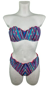 Alba Moda Bikini Größe 36 B Cup Bademode Bunt Gestreift Trägerlos mit Bügel - Bild 1 von 5