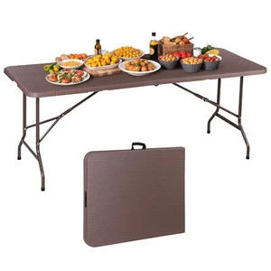 Folding Table 6 FT Portable Heavy Duty Plastic Fold-in-Half Utility In/Outdoor - Picture 1 of 24