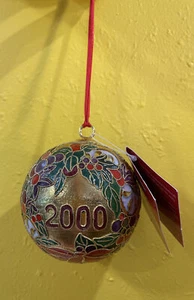 Large Nyco Cloisonne Ball Ornament Hand Crafted Enamel Year 2000 Poinsettia - Picture 1 of 5