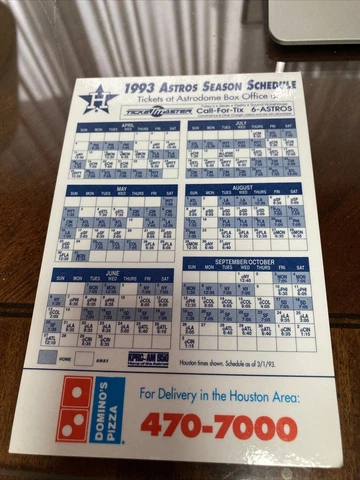 1993 VINTAGE MLB HOUSTON ASTROS BASEBALL MAGNET SCHEDULE Cover