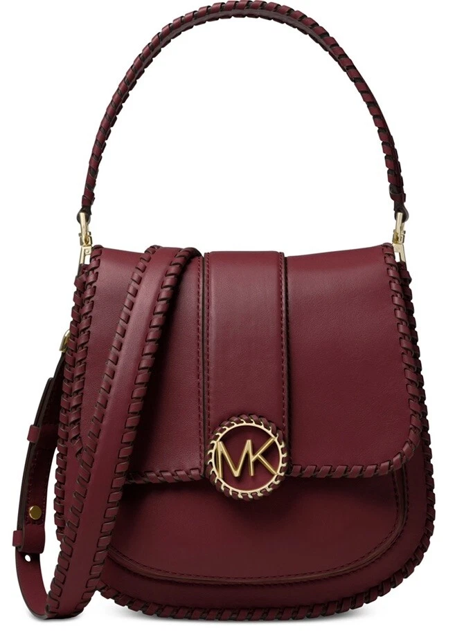 Michael Kors Lillie Acorn Med Leather Flap Messenger Handbag