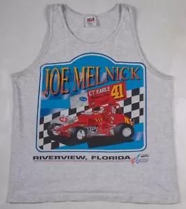 Vintage 1990s Joe Melnick #41 Sprinter Sprint Car Dirt Racing Gray Tank Top MED - Picture 1 of 11