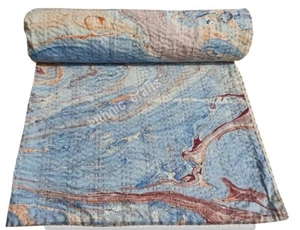 Colcha Kantha de algodón con estampado de bloques de mano Queen diseño Marvel - Imagen 1 de 4