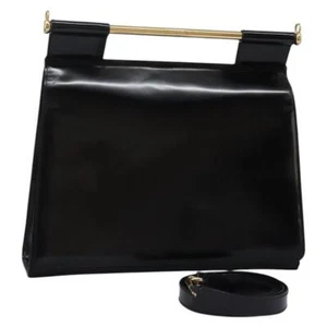 GUCCI Bolso de Hombro Charol Negro Dorado 001 1119 1731 Auténtico 116047 - Imagen 1 de 24