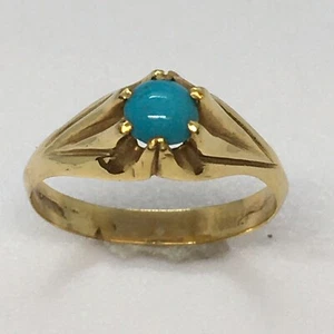 Edwardianischer Damenring 18 Karat Gold natürlicher persischer Türkis 1,8 Gramm Größe 4,5 - Bild 1 von 9