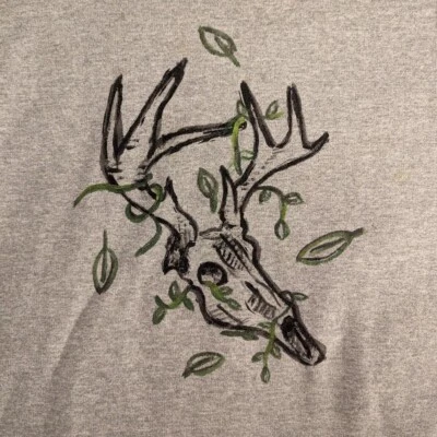 Ручной работы расписной олень череп графический дизайн, ворота экипажа размер L hanes - Изображение 1 из 3