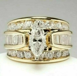 Anello di Fidanzamento Donna 3 Ct Marquise Lab Creato Diamante Placcato Oro Giallo 14k - Foto 1 di 4