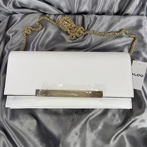 Aldo Tarazed Clutch Gold Detachable Chain Small Cream White Purse Bag Gifts NWT - Picture 1 of 18