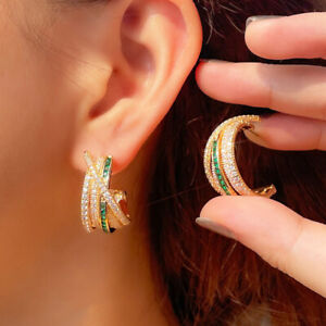 Women Chic Gold Plated Multi Circle Hoop Earrings Cubic Zirconia Wedding Jewelry