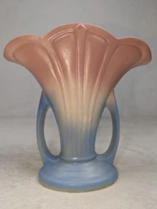 Hull Art Pottery USA Fan Vase 47-9" Mardi Gras Granada Pink Blue Very Nice Vtg - Picture 1 of 24