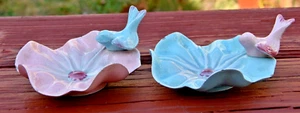 Vintage Pink/Blue Birds on Blue/Pink Flowers Trinket Dish-Set of 2 - Picture 1 of 18