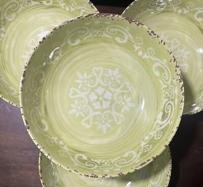 4 CYNTHIA ROWLEY NEW!!! BOWLS 8” MELAMINE Swirl GREEN Medallion Floral - Image 1 of 4