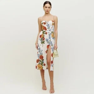Reformation Women Floral Holiday Dress with Split Halter - Picture 1 of 13
