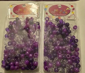 *2 Packs Purple And Clear Beauty Collection Large Hair Beads - Picture 1 of 3