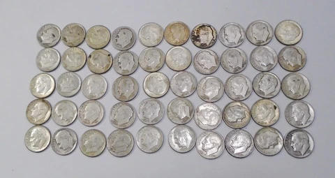 1958 US Dimes, 90% Silver Roll of 50 Cover