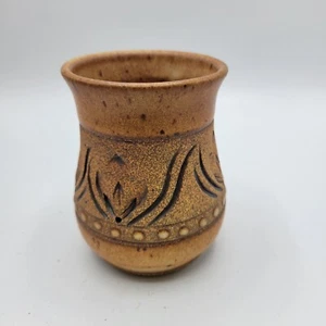 Lynne Brown Studio Pottery Mini Vase Vessel Brown Etched Floral Stone - Picture 1 of 5