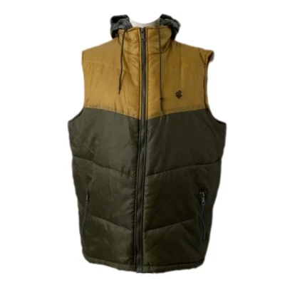 Chaleco acolchado XL para hombre chaqueta Rocawear vintage verde y tostado cremallera completa Foto 1 de 4