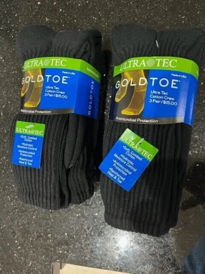 VINTAGE 6 pair heavy Gold Toe Men's Cotton Crew Premium Black Athletic Socks USA - Image 1 of 4