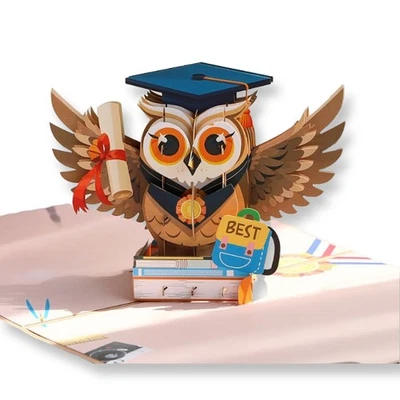 Pop-Up Graduation Card 3D Card Owl for Graduation, Congratulations Passing Exam - Image 1 of 4