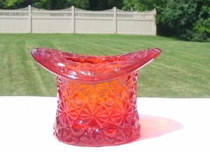 Vintage Fenton Daisy & Button Amberina Top Hat Glass Toothpick Holder Vase Old - Picture 1 of 6