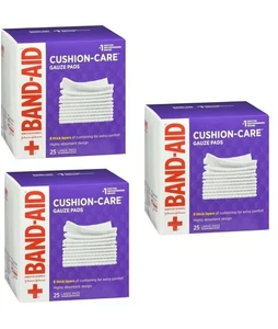 Band-Aid Brand Absorbent Cushion Care Gauze Pads 4 in x 4 in 25 Counts X 3 Packs - Picture 1 of 4