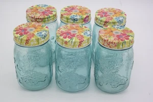 Menge 6 The Pioneer Woman Einmachglas Gläser Betsy Design 8 Oz Normale Öffnung - Bild 1 von 2