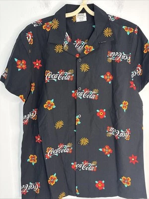 New Mens HYBRID Apparel Coca Cola Black Floral Short Sleeves Woven Shirt Med - Image 1 of 4
