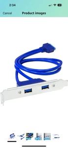20-Pin Motherboard Header Female to 2x USB 3.0 Female Panel Mount Cable - Picture 1 of 7
