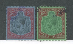Bermuda KGV 1924-27 2/6d and 10/ used with revenue cancels - Picture 1 of 1
