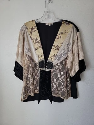 Spencer Alexis Kimono Jacket Sz Medium Black Ivory Boho Patchwork Fairy Y2k - Image 1 of 4