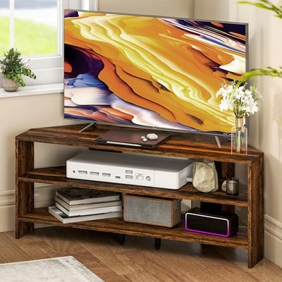 HOMCOM Corner TV Stand, TV Unit with Open Shelves for 47 Inch TV, Brown - Image 1 of 4