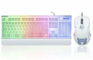 White Gaming Keyboard & Mouse Combo Colorful Lights Rainbow LED Backlit Keyboard - Picture 1 of 5