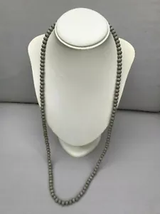 Minimalist chic grey tone wooden long beaded necklace neutral tones - Picture 1 of 6