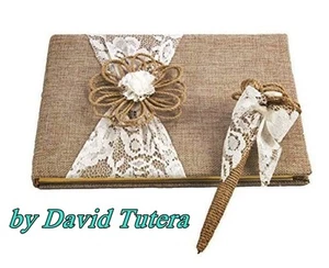 NWT Burlap & Lace GUEST BOOK & PEN by David Tutera Rustic yet Elegant Wedding - Picture 1 of 4