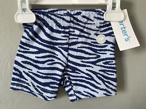 Carter's Baby Girls Zebra Print Cotton Elastic Waist Pull On Bike Shorts Blue 3M - Picture 1 of 3