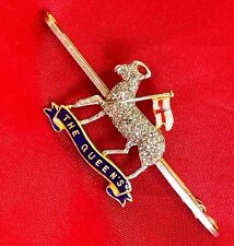 Antique Gold Platinum Pave Diamonds Enamel Queens Regiment W. Surrey Pin Brooch
