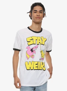 Hot Topic Spongebob Squarepants Mens Stay Weird Ringer Shirt New XS-2XL - Picture 1 of 5