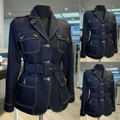 Denim Men's Safari Jackets with Belt Multi Pockets Casual Outdoor Hunting Coats - Image 1 of 4