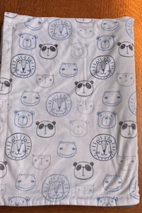 SL Home Animal Lion Panda Frog Cat White Blue Reversible Plush Baby Blanket VGUC - Picture 1 of 5