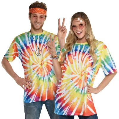 Groovy 60's T-Shirt Tie Dye Suit Yourself Fancy Dress Up Halloween Adult Costume - Image 1 of 2